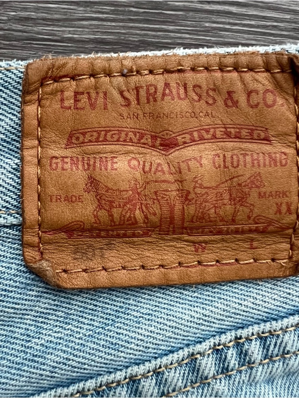 Levi’s Premium 501 Original High Rise Distressed Cutoff Big E Denim Shorts - Picture 9 of 14